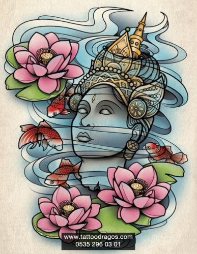 Buda Kadın Çiçek Tattoo Modeli