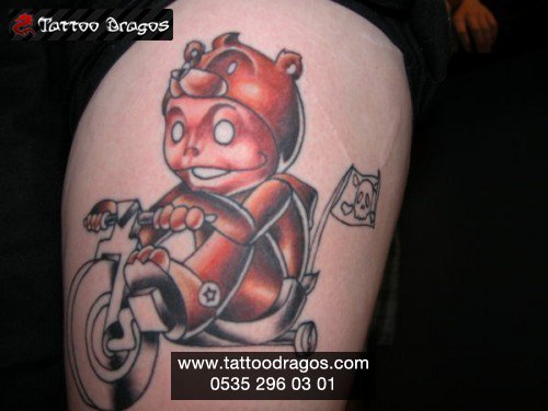 Cartoon Motor Ayı Tattoo