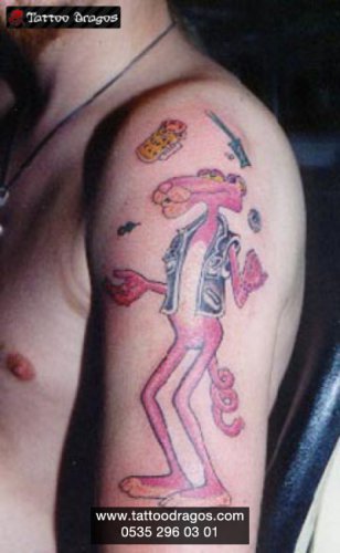 Cartoon Pembe Panter Tattoo