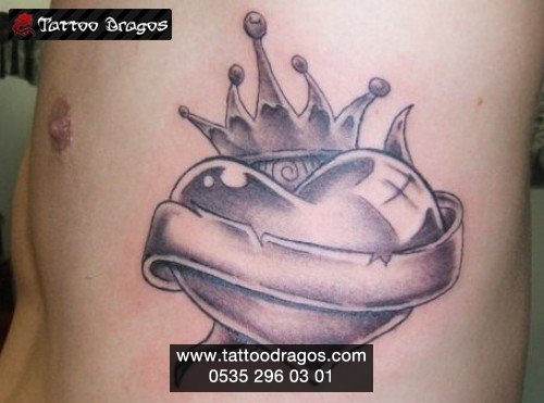 Taç King Kalp Tattoo