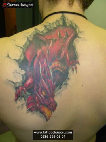 Yırtık Dragon Renkli Tattoo